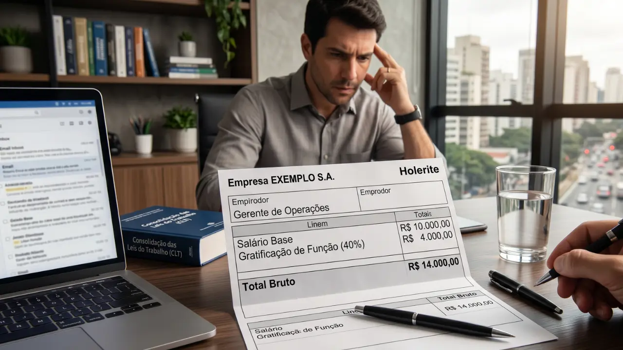 Gratificação de função cargo de confiança 40%: como calcular, discriminar no holerite e o que fazer se a empresa não paga corretamente. Guia completo.