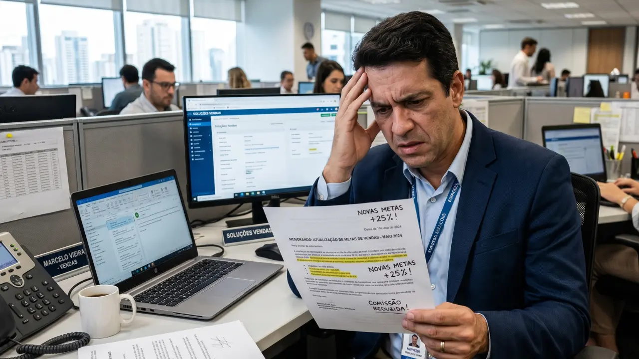 Empresa pode mudar meta de venda no meio do mês? Entenda por que a alteração é ilegal, o que diz o Art. 468 da CLT e como cobrar as comissões perdidas.