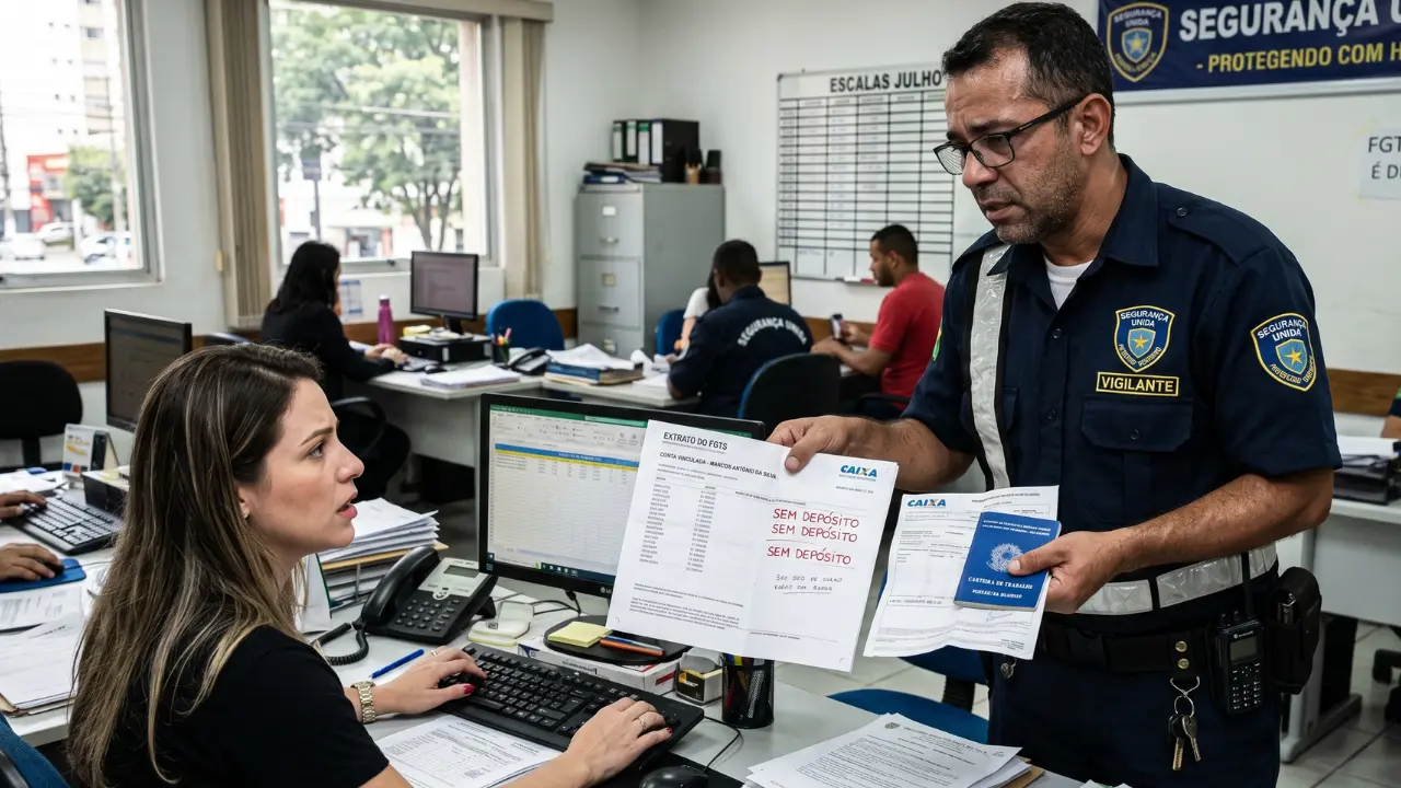 Vigilante terceirizado com FGTS atrasado pode pedir rescisão indireta. Saiba como conferir seus depósitos e quais direitos você tem na prática.